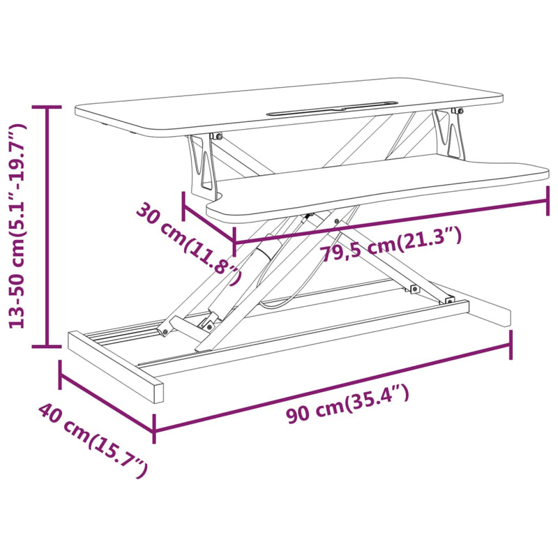 vidaXL Adjustable Workstation 90x40x(13-50) cm Steel and Engineered Wood