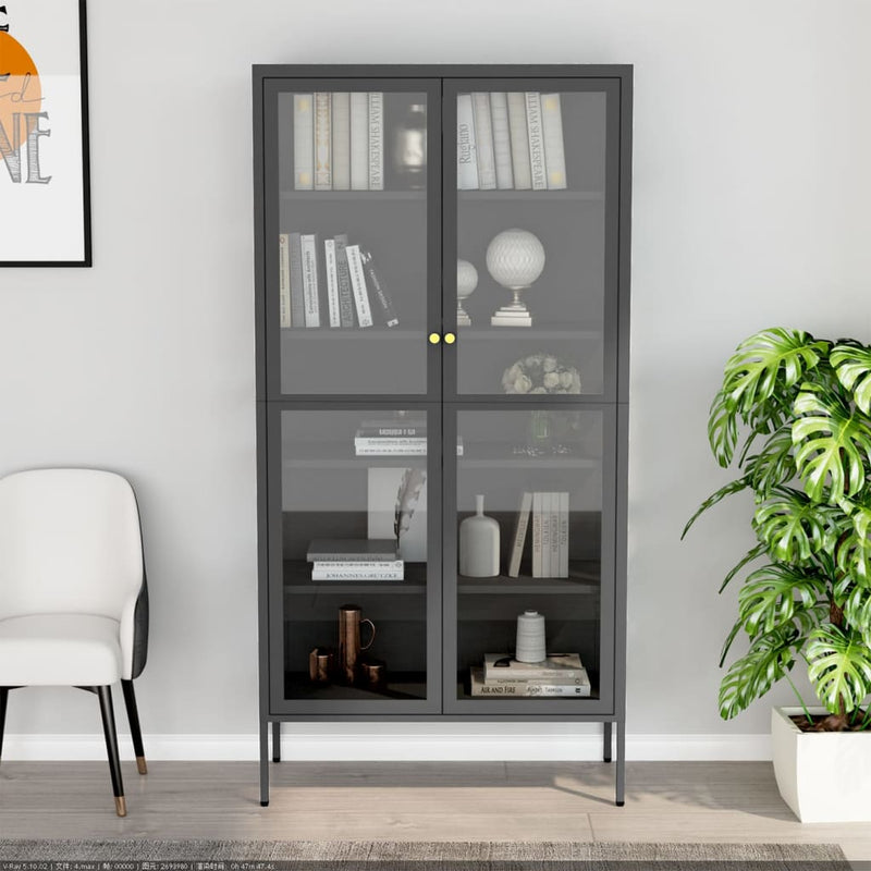 vidaXL Display Cabinet Anthracite 90x40x180 cm Steel and Tempered Glass