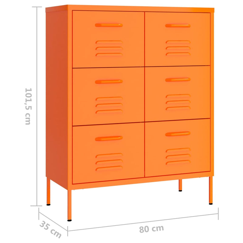 Drawer Cabinet Orange 80x35x101.5 cm Steel