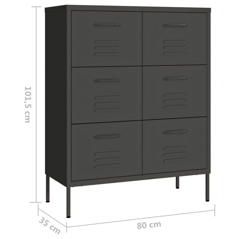 Drawer Cabinet Anthracite 80x35x101.5 cm Steel