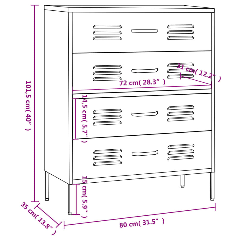 vidaXL Chest of Drawers Anthracite 80x35x101.5 cm Steel