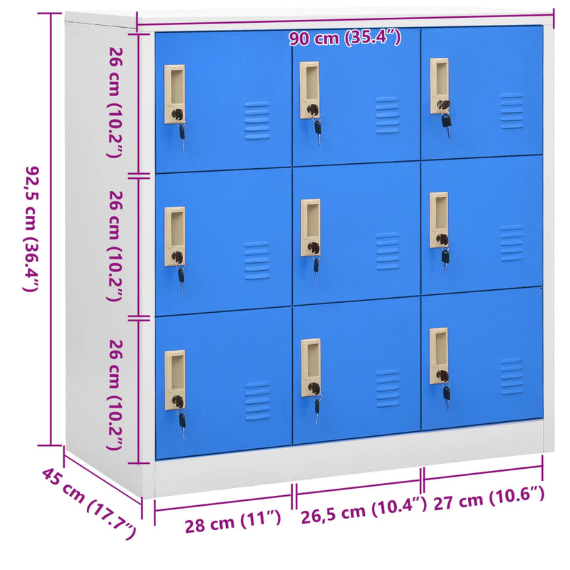 vidaXL Locker Cabinet Light Grey and Blue 90x45x92.5 cm Steel