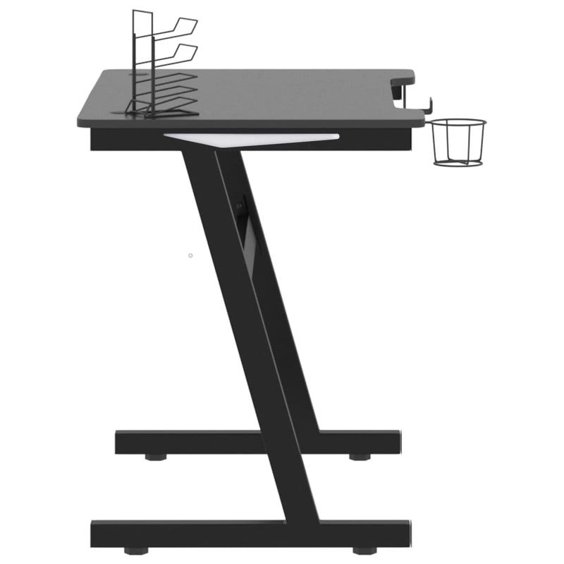 Gaming Desk LED with Z Shape Legs Black 90x60x75 cm