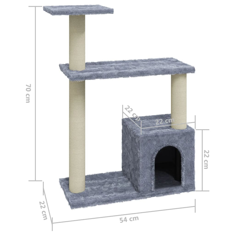 Cat Tree with Sisal Scratching Posts Light Grey 70 cm