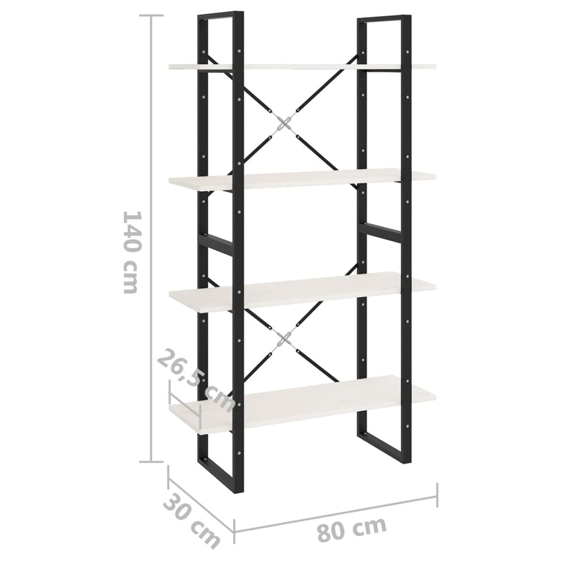 vidaXL 4-Tier Book Cabinet White 80x30x140 cm Solid Pine Wood