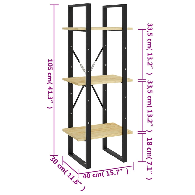 vidaXL 3-Tier Book Cabinet 40x30x105 cm Solid Pinewood
