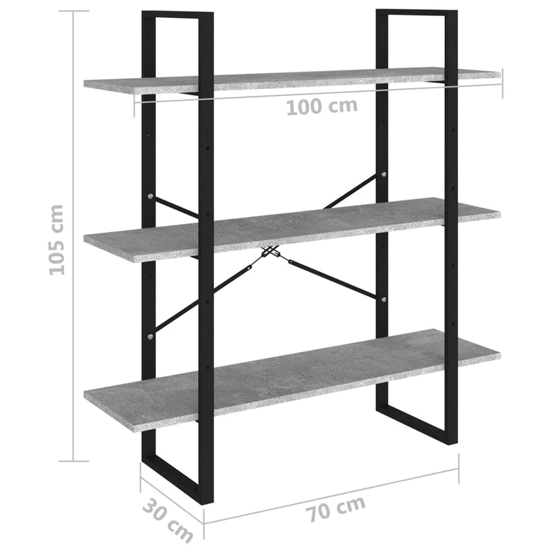 vidaXL Book Cabinet Concrete Grey 100x30x105 cm Engineered Wood