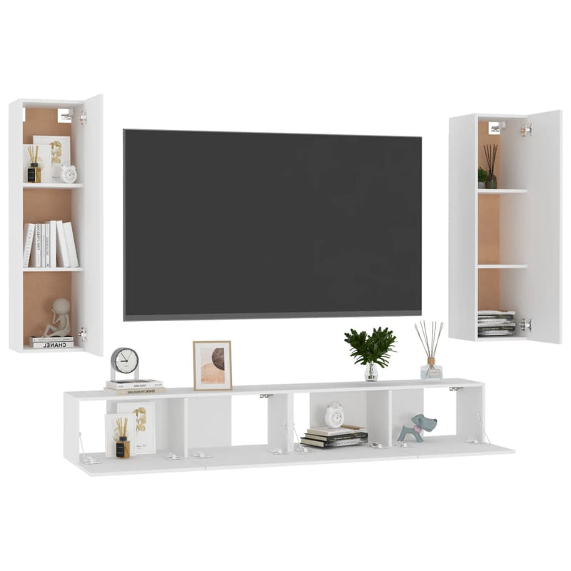 vidaXL 4 Piece TV Cabinet Set White Engineered Wood