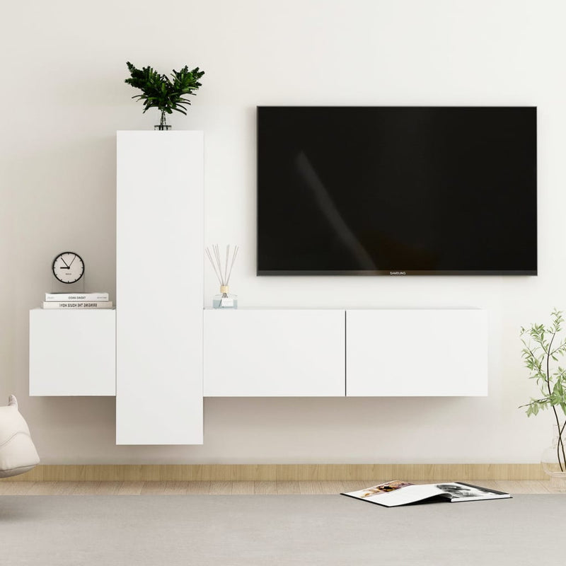 vidaXL 3 Piece TV Cabinet Set White Engineered Wood