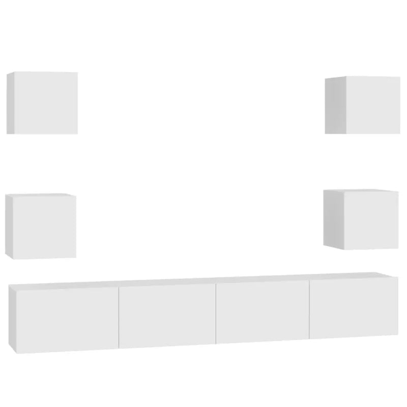 6 Piece TV Cabinet Set White Engineered Wood