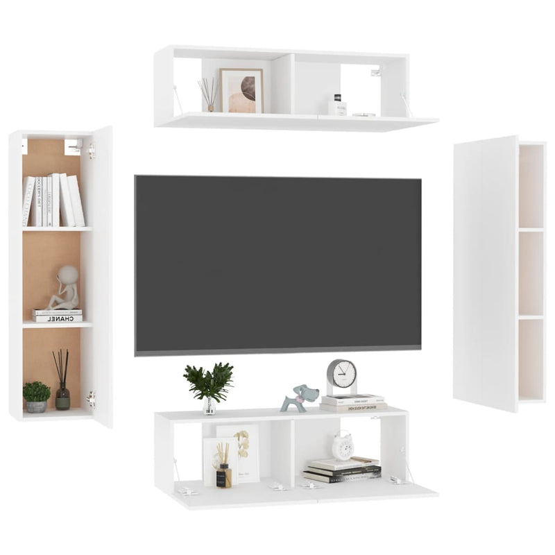 vidaXL 4 Piece TV Cabinet Set White Engineered Wood
