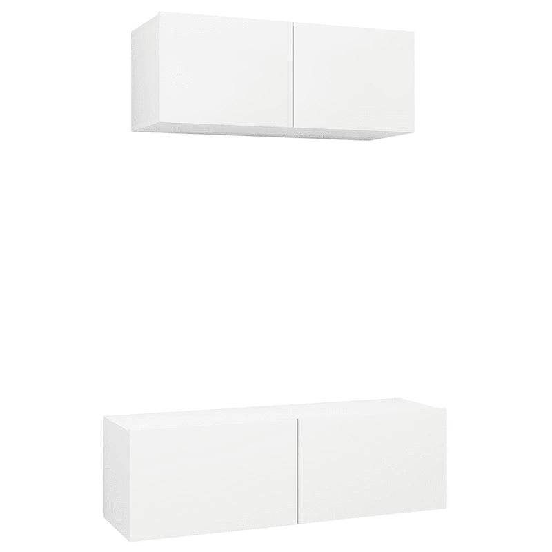 2 Piece TV Cabinet Set White Engineered Wood