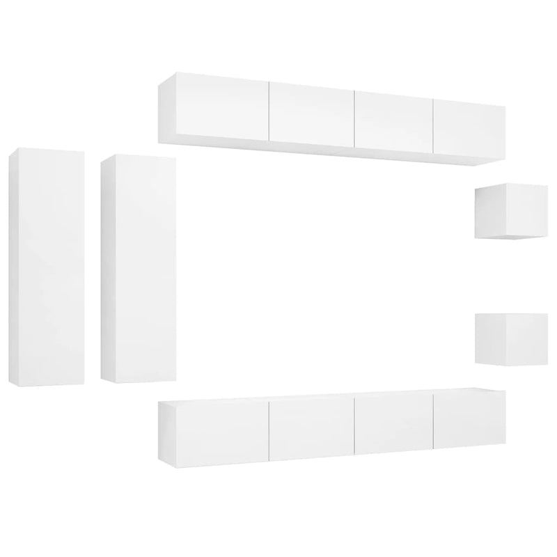vidaXL 8 Piece TV Cabinet Set White Engineered Wood