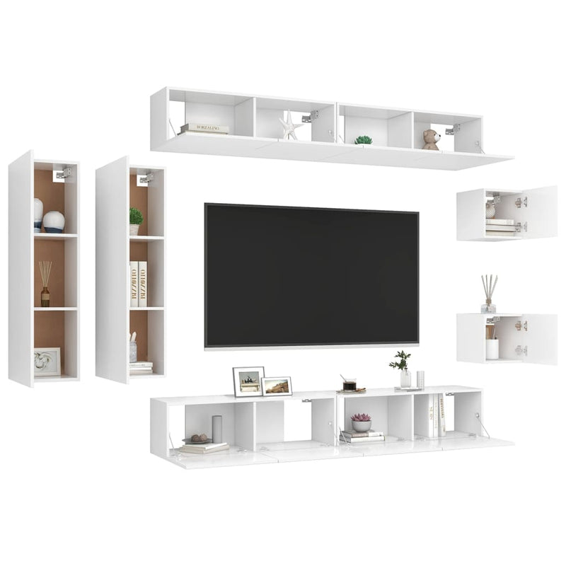vidaXL 8 Piece TV Cabinet Set White Engineered Wood