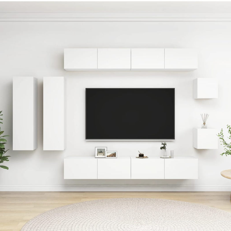vidaXL 8 Piece TV Cabinet Set White Engineered Wood