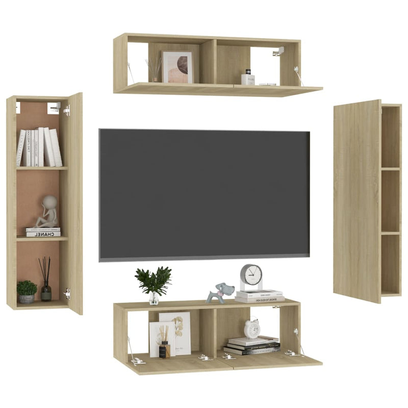 vidaXL 4 Piece TV Cabinet Set Sonoma Oak Engineered Wood