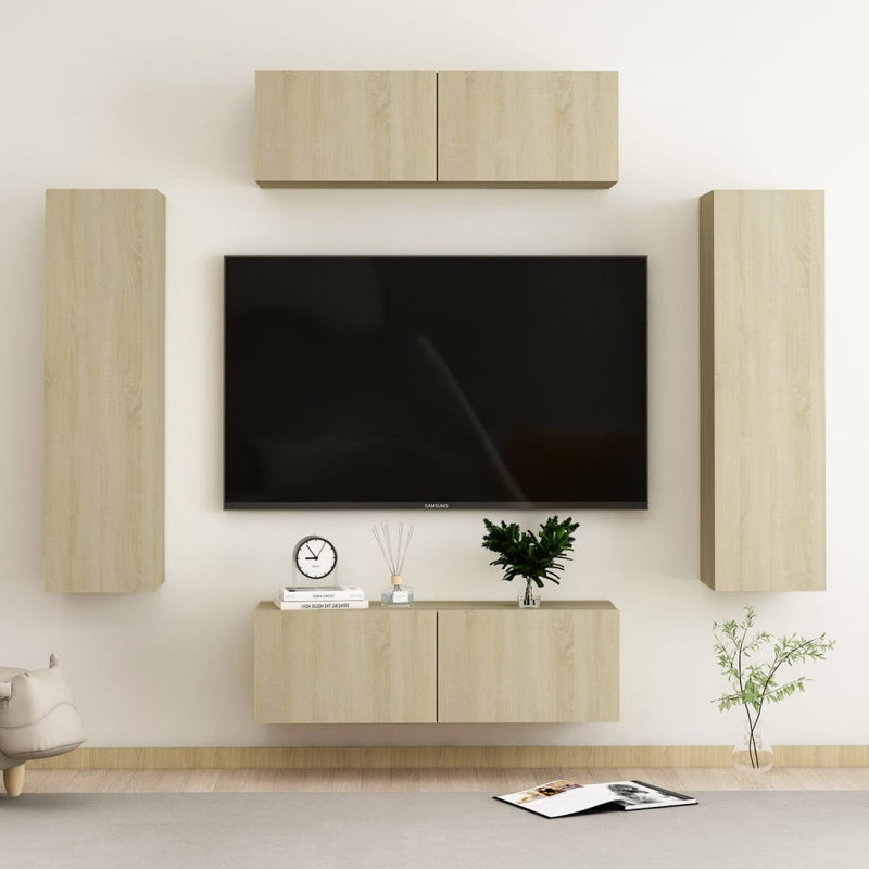 vidaXL 4 Piece TV Cabinet Set Sonoma Oak Engineered Wood