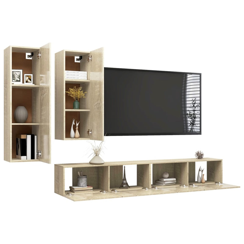 vidaXL 4 Piece TV Cabinet Set Sonoma Oak Engineered Wood