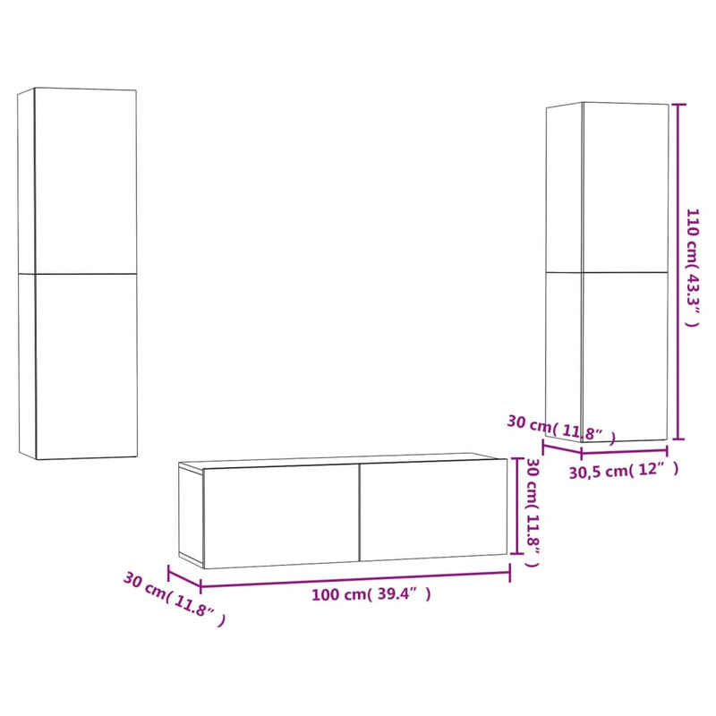 vidaXL 3 Piece TV Cabinet Set Concrete Grey Engineered Wood