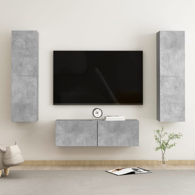 vidaXL 3 Piece TV Cabinet Set Concrete Grey Engineered Wood