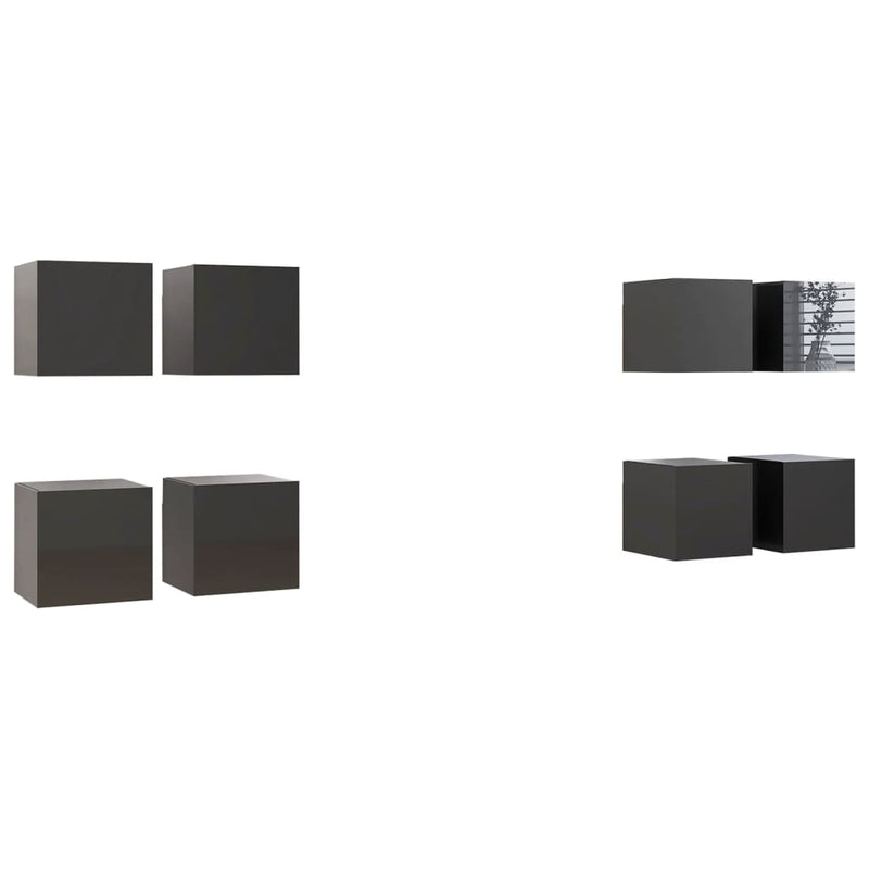 vidaXL Wall Mounted TV Cabinets 8 pcs High Gloss Grey 30.5x30x30 cm