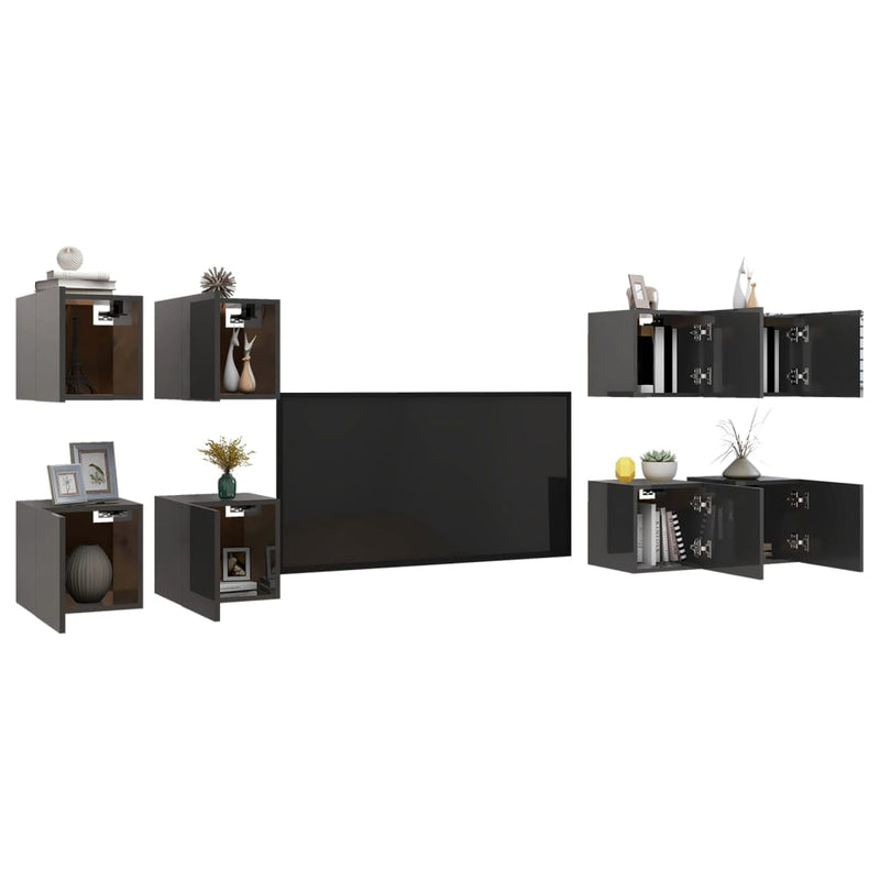 vidaXL Wall Mounted TV Cabinets 8 pcs High Gloss Grey 30.5x30x30 cm