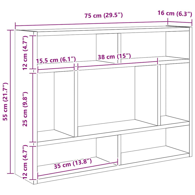 Wall Shelf Sonoma Oak 75x16x55 cm Engineered Wood