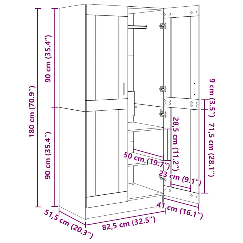 Wardrobe White 82.5x51.5x180 cm Engineered Wood