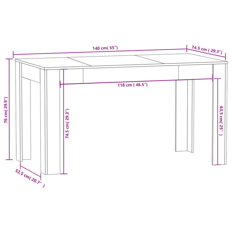 Dining Table White 140x74.5x76 cm Engineered Wood