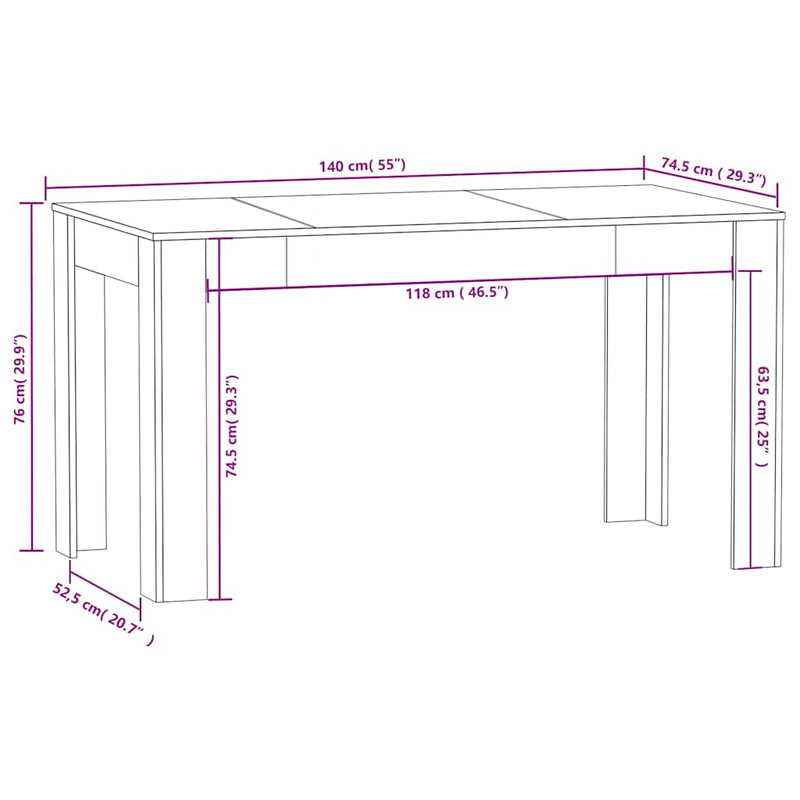 vidaXL Dining Table Sonoma Oak 140x74.5x76 cm Engineered Wood