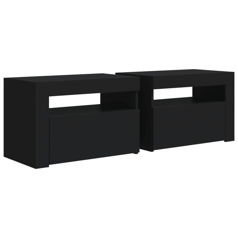 vidaXL Bedside Cabinets 2 pcs with LEDs Black 60x35x40 cm