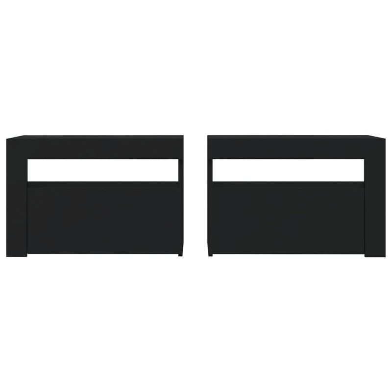 vidaXL Bedside Cabinets 2 pcs with LEDs Black 60x35x40 cm