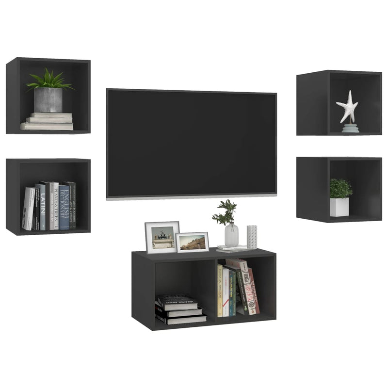 vidaXL 5 Piece TV Cabinet Set Grey Engineered Wood
