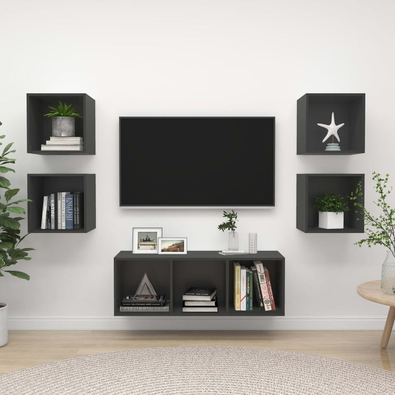 vidaXL 5 Piece TV Cabinet Set Grey Engineered Wood