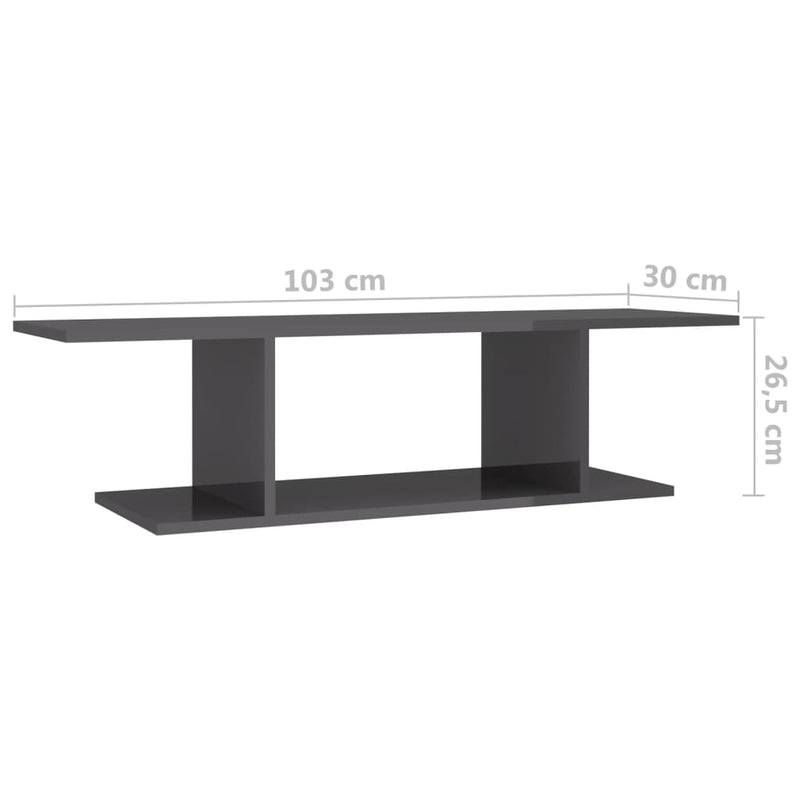 vidaXL Wall Mounted TV Cabinet High Gloss Grey 103x30x26.5 cm