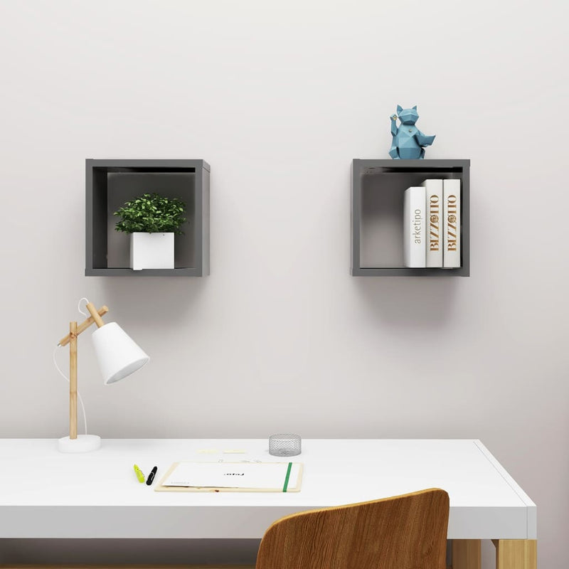 vidaXL Wall Cube Shelves 2 pcs Grey 30x15x30 cm