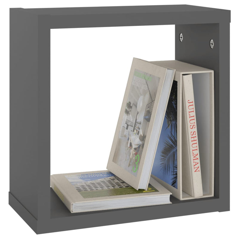 vidaXL Wall Cube Shelves 2 pcs Grey 30x15x30 cm