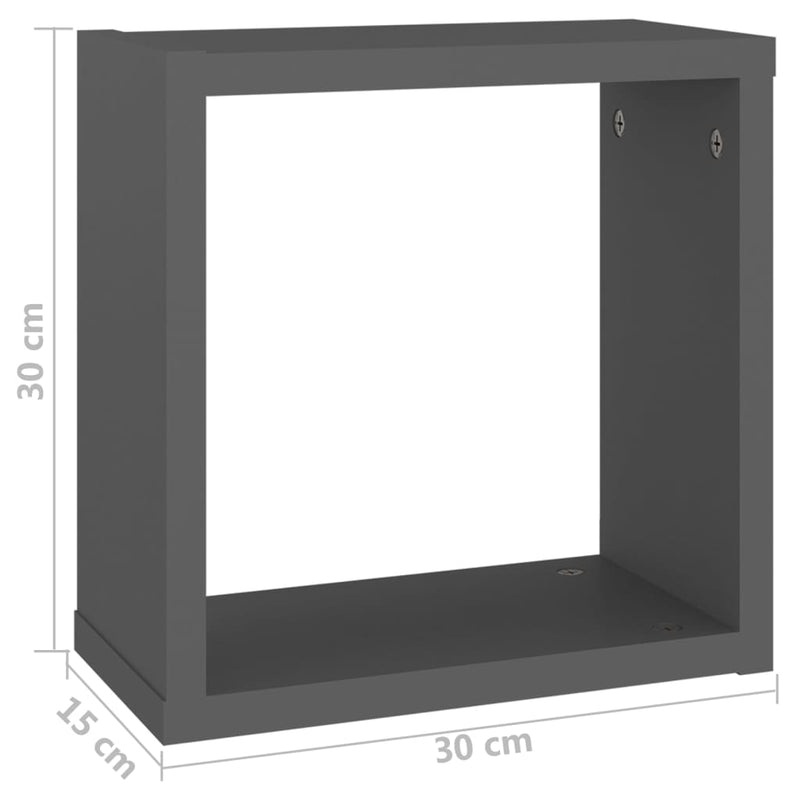 vidaXL Wall Cube Shelves 2 pcs Grey 30x15x30 cm