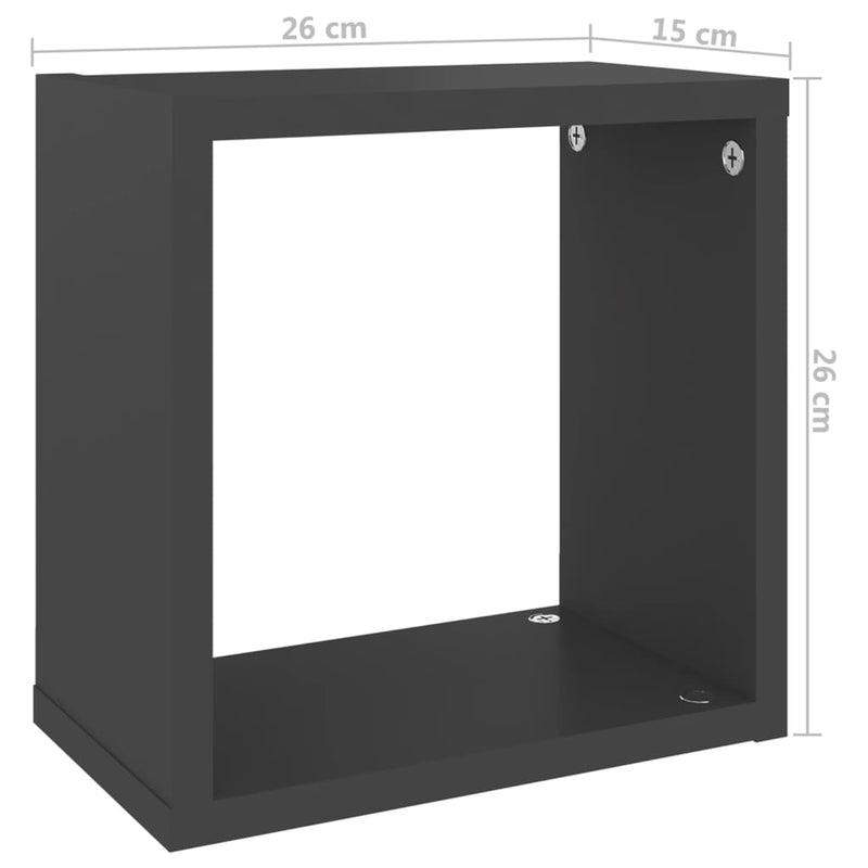 vidaXL Wall Cube Shelves 2 pcs Grey 26x15x26 cm