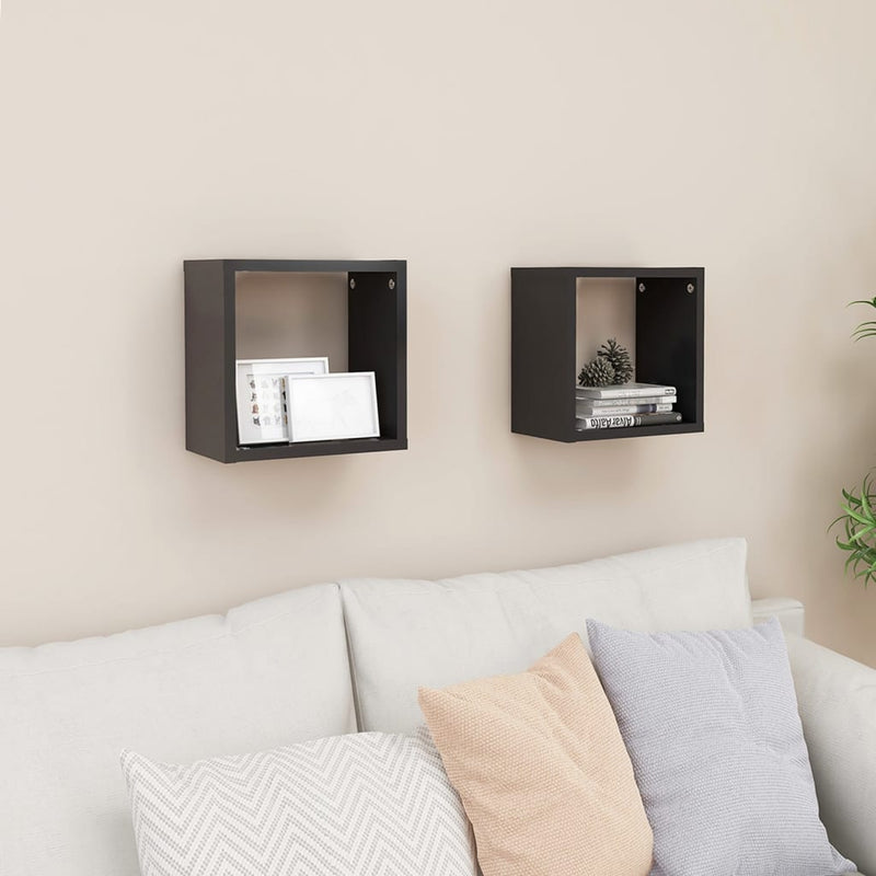 vidaXL Wall Cube Shelves 2 pcs Grey 26x15x26 cm