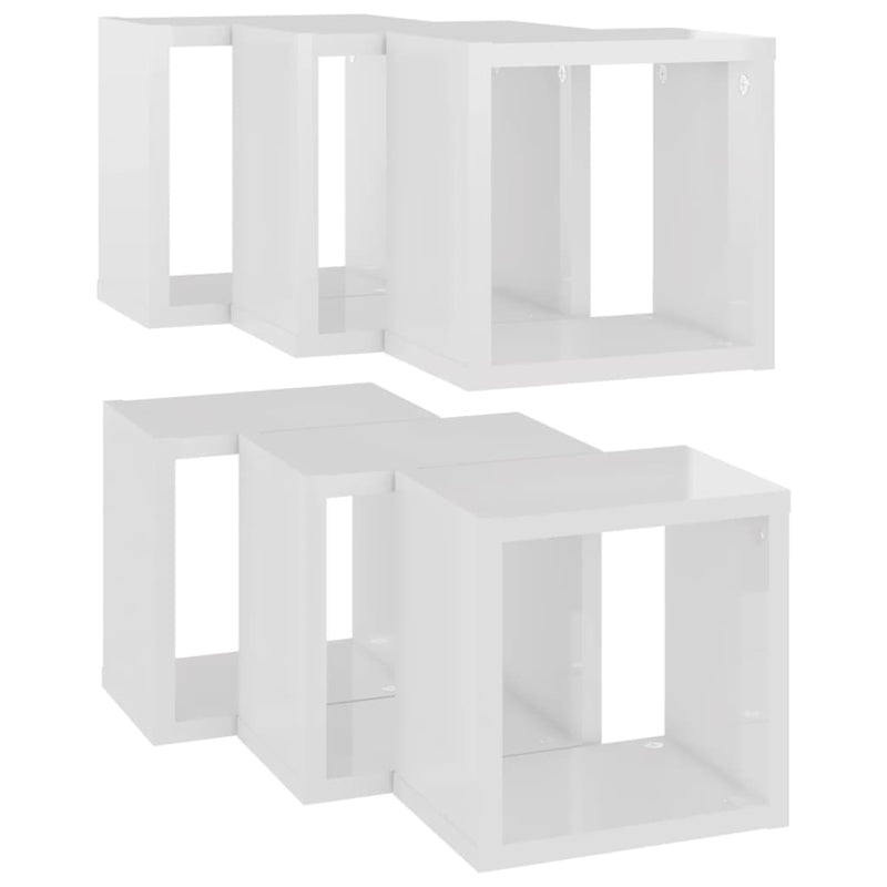 vidaXL Wall Cube Shelves 6 pcs High Gloss White 22x15x22 cm
