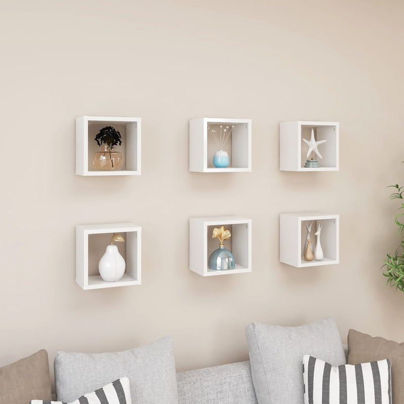 vidaXL Wall Cube Shelves 6 pcs High Gloss White 22x15x22 cm