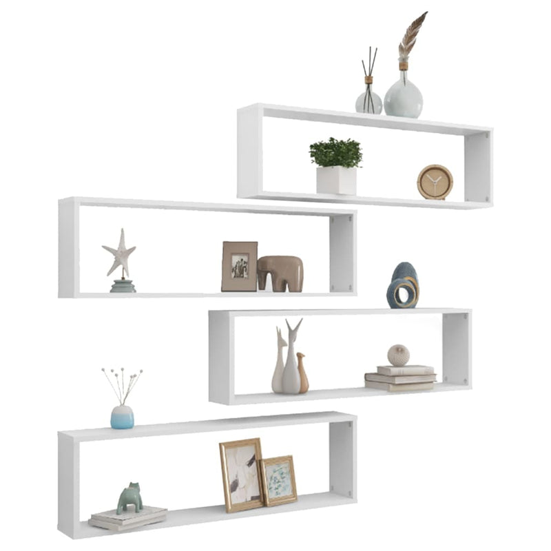 vidaXL Wall Cube Shelves 4 pcs White 100x15x30 cm Engineered Wood