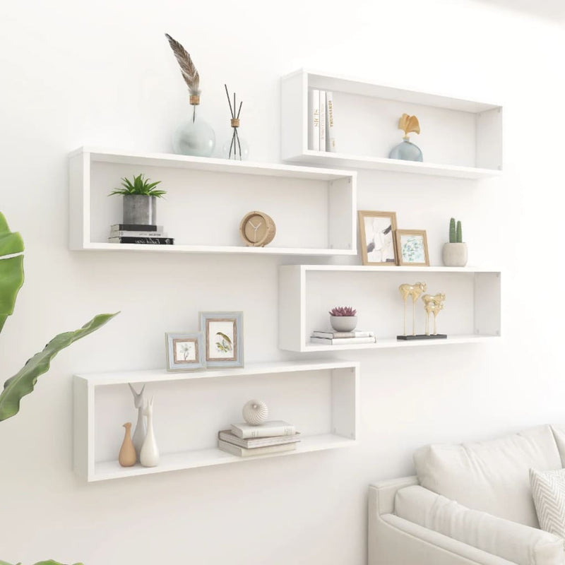 vidaXL Wall Cube Shelves 4 pcs White 100x15x30 cm Engineered Wood
