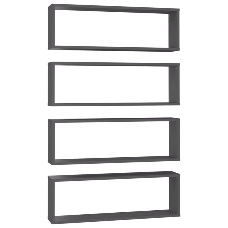 vidaXL Wall Cube Shelves 4 pcs Grey 80x15x26.5 cm Engineered Wood