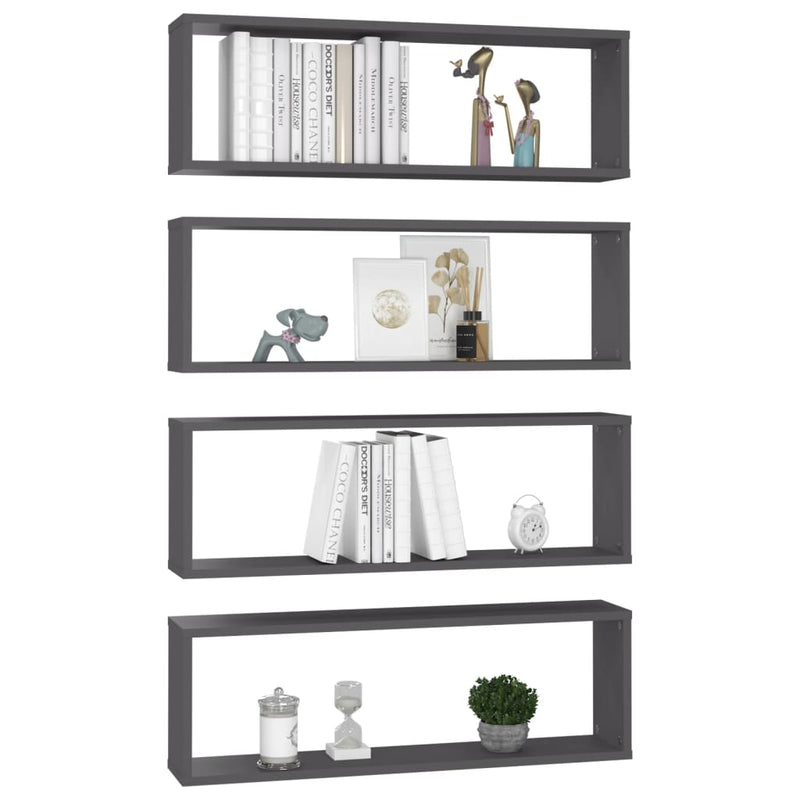vidaXL Wall Cube Shelves 4 pcs Grey 80x15x26.5 cm Engineered Wood