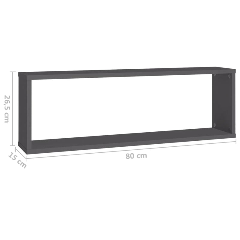 vidaXL Wall Cube Shelves 4 pcs Grey 80x15x26.5 cm Engineered Wood