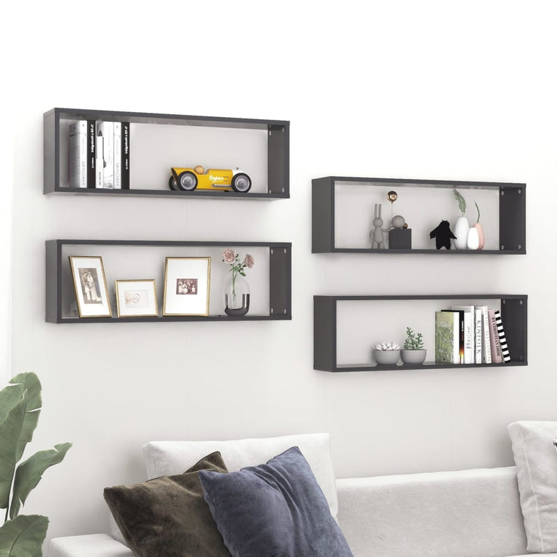 vidaXL Wall Cube Shelves 4 pcs Grey 80x15x26.5 cm Engineered Wood