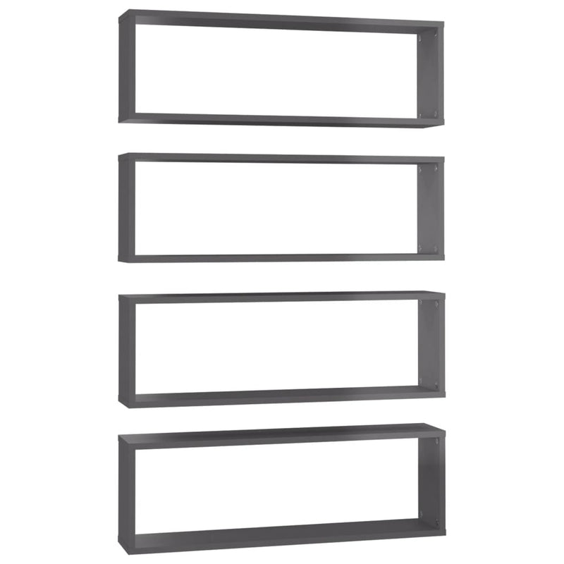 vidaXL Wall Cube Shelves 4 pcs High Gloss Grey 80x15x26.5 cm Engineered Wood