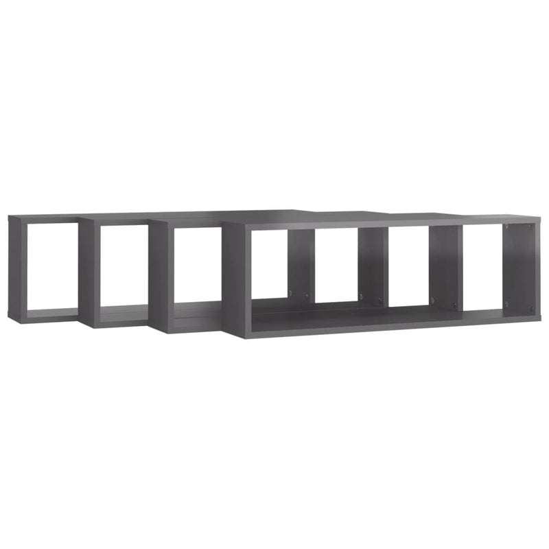 vidaXL Wall Cube Shelves 4 pcs High Gloss Grey 80x15x26.5 cm Engineered Wood